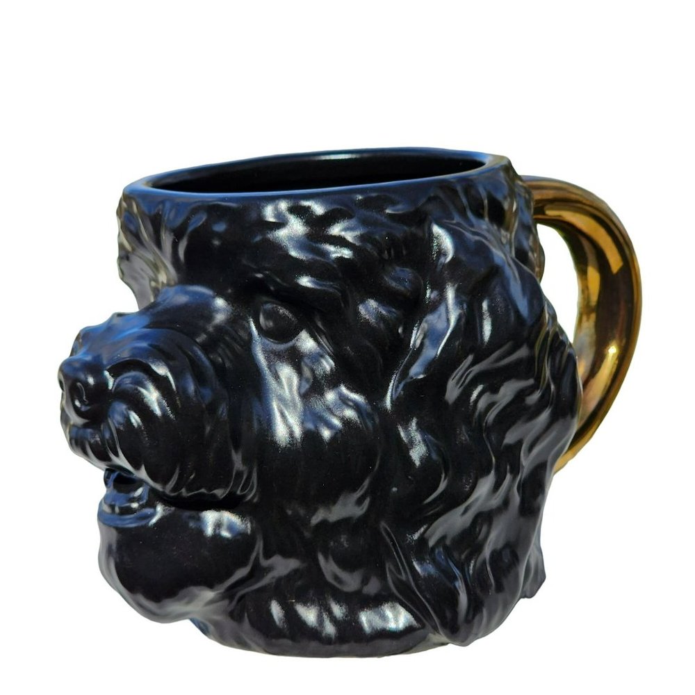 Black and Gold 3D Dog Face Shaped Stoneware Coffee Mug‎ 14 oz